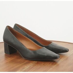 Franco Sarto Black Leather Block Heel Pumps